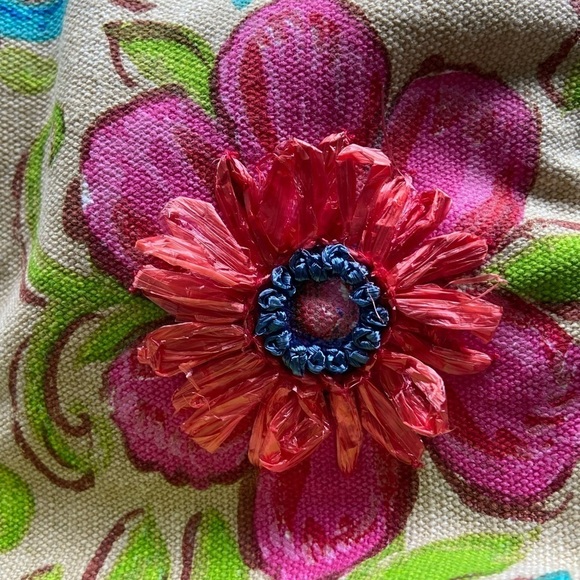 Kate McRostie Canvas Raffia Shoulder Bag Butterfly Flower - Picture 5 of 15